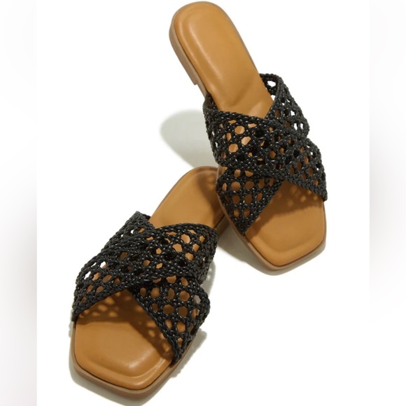 Black Criss Cross Woven Sandals - Picture 3 of 6